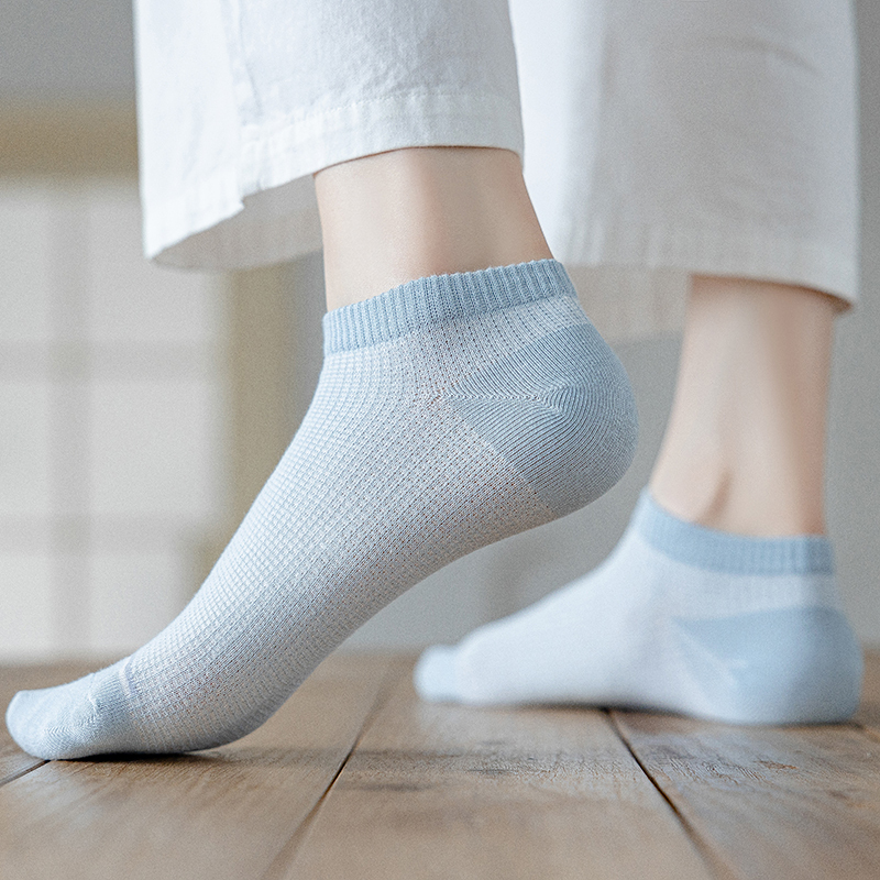 猫人女士船袜华夫格100%棉AAA级除臭短筒隐形女船袜 5双装 均码