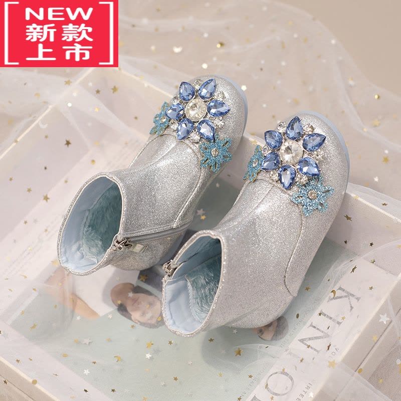 可莉允女童靴子加绒短靴儿童爱莎公主靴软底水晶鞋2022秋冬新款宝宝皮靴图片