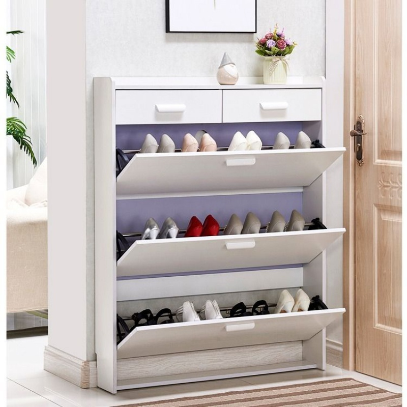 色家用进鞋柜大容防潮关厅阳台鞋橱定制白色组装双层90长24厚带门扇