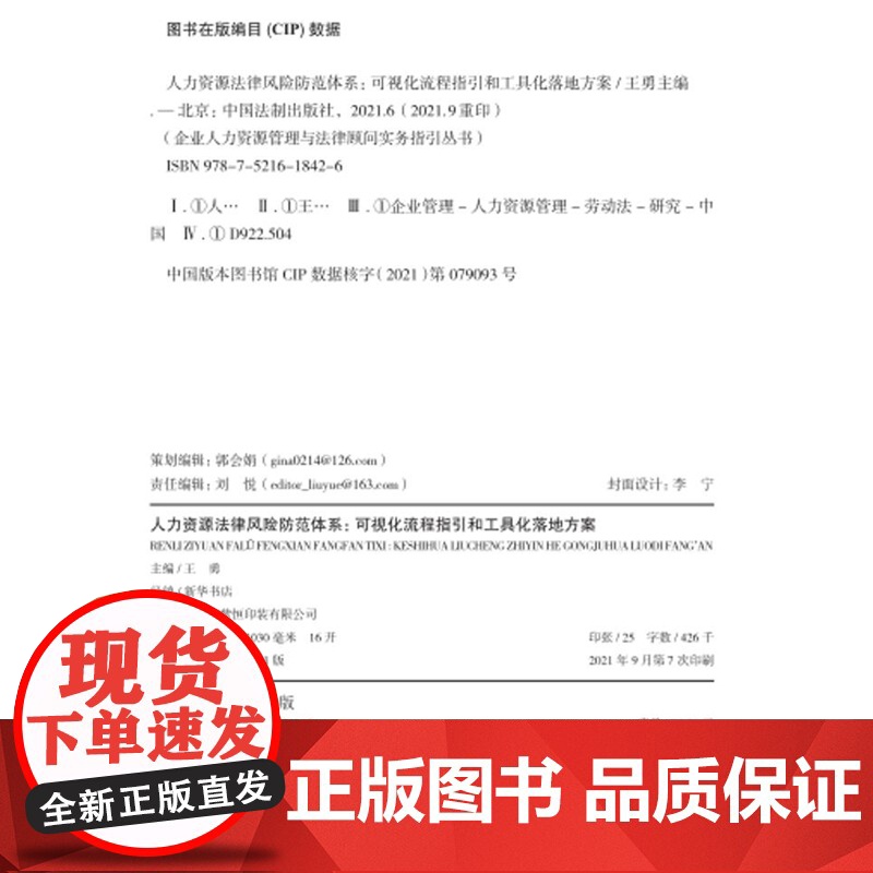 人力资源法律风险防范体系 可视化流程指引和工具化落地方案 王勇 著 中国法制出版社高清大图