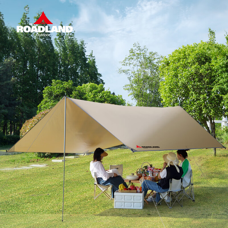 洛得兰德户外露营遮阳棚户外防雨涂银防晒凉棚野营折叠四角天幕 流沙金 3*4MLDM101