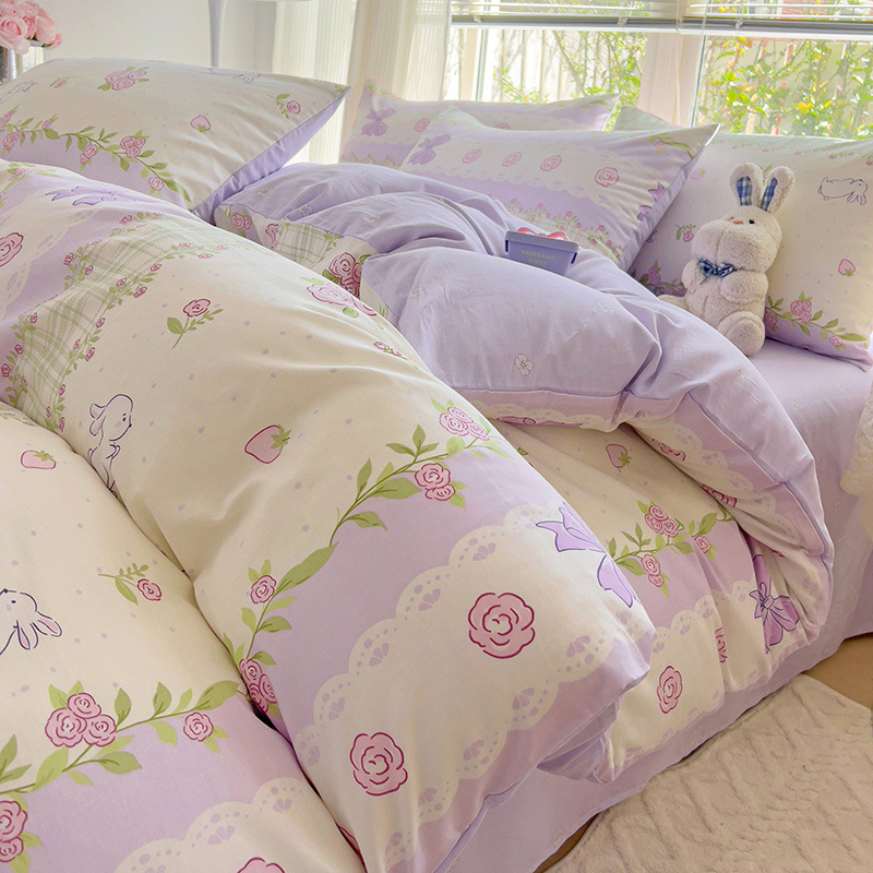 印花床上四件套小清新被套新款床单床品床笠三件套