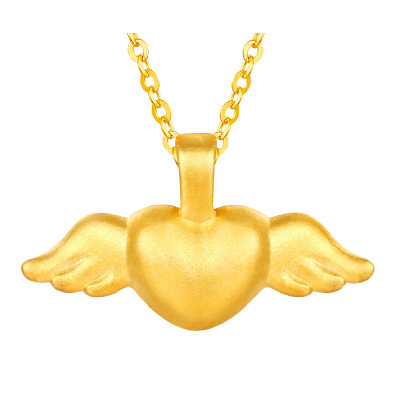 帛兰梓韵黄金吊坠足金爱心翅膀项链女细款锁骨新款时尚挂坠纯金饰品送