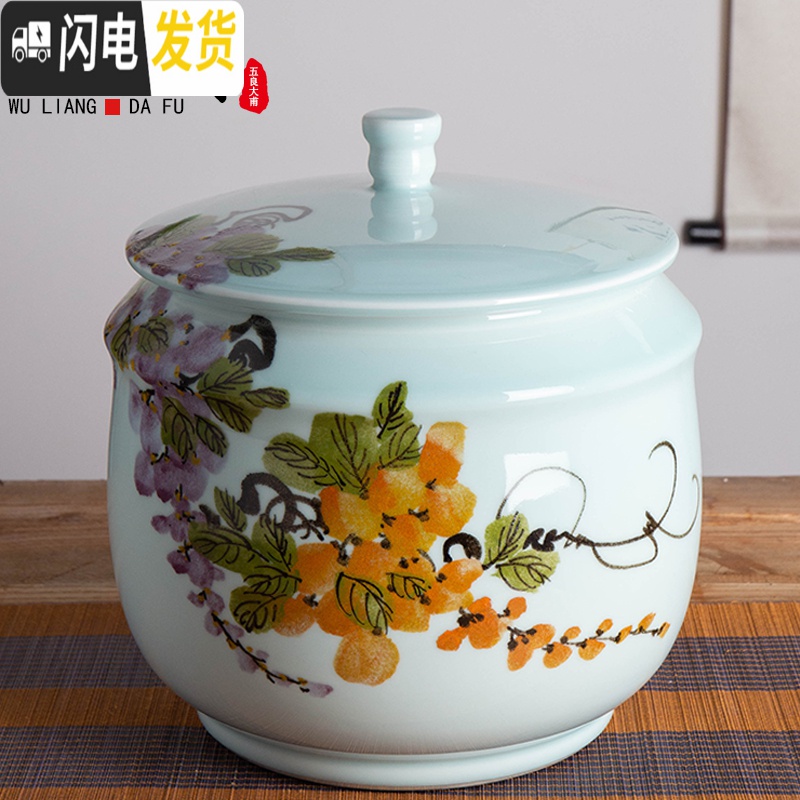 三维工匠景德镇手绘陶瓷米缸米桶20斤装带盖防潮防虫面粉桶厨房家用密封罐收纳桶高清大图