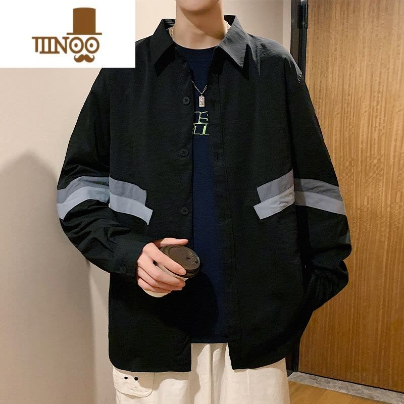 YANXU长袖衬衫男士防晒衣夏季日系宽松白色衬衣男款休闲寸衫外套图片