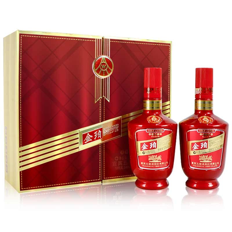 五粮股份 金珀 浓香型白酒 52度 500ml*2瓶 礼盒装高清大图