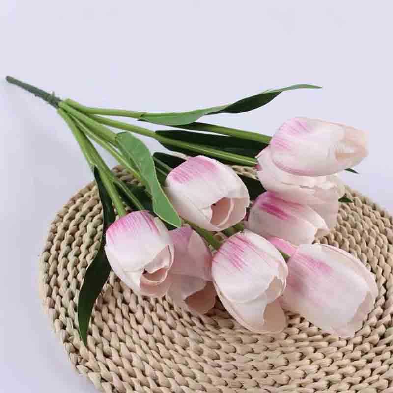 户外花坛仿真花9头郁金香花箱插花假花 500枝起售 9头大郁金香（白紫色）