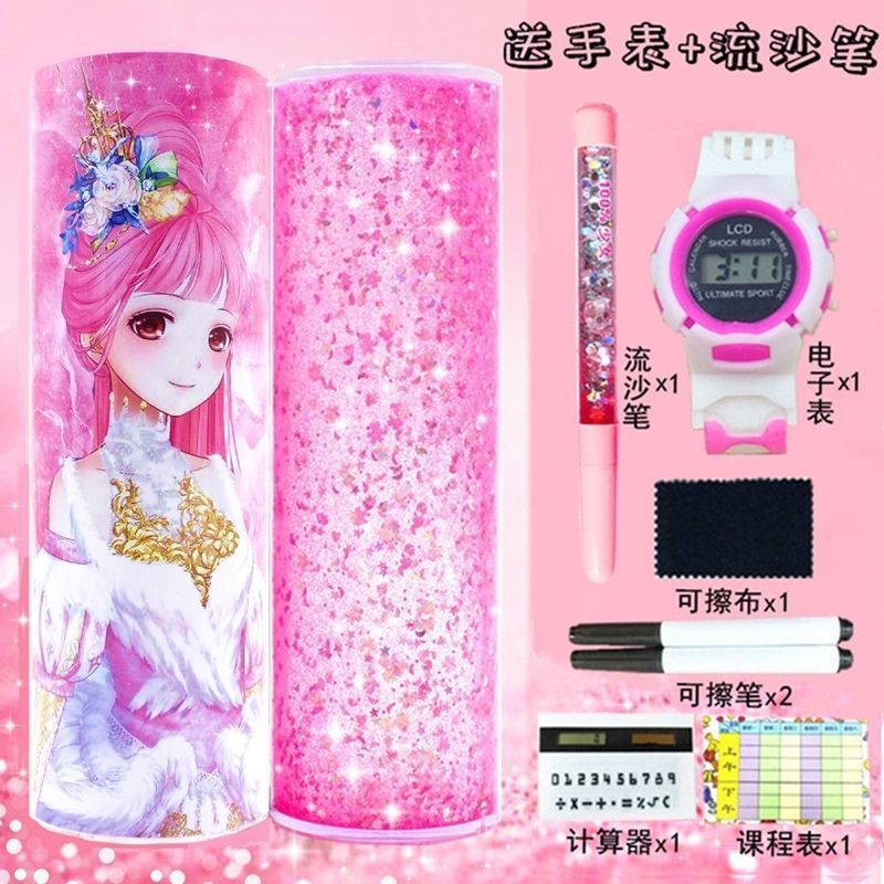 流沙网红笔袋女生孩笔袋学生学霸文具盒铅笔盒多功能网红笔盒袋