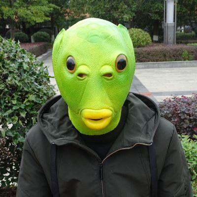 狼狗乳胶面具万圣节动物面具cosplay搞怪舞会派对头套绿鱼人