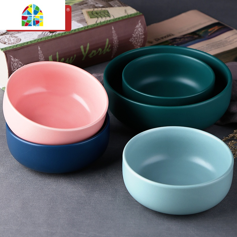 欧式简约陶瓷碗单个创意个性家用瓷碗餐具网红碗碟套装大号米饭碗feng