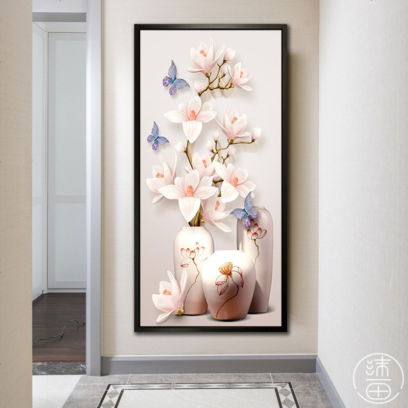 现代简约玄关装饰画竖版走廊过道进画餐厅墙面油画壁画客厅挂画60宽