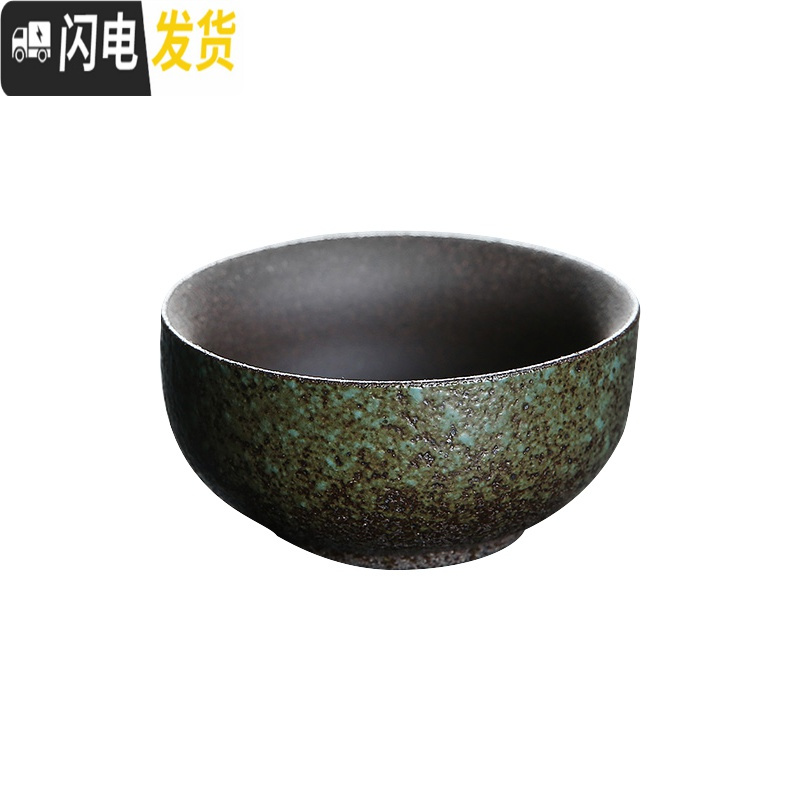 三维工匠粗陶茶道主人杯单杯陶瓷品茗杯茶杯日式创意手工复古功夫小茶杯碗 黑陶V形直筒杯款式六