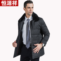✅恒源祥冬季中老年男士外套毛领新款中年爸爸装加厚中长款羽绒服男