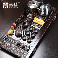 言艺(yanyi) 紫砂功夫茶具套装 实木茶盘 快速壶 圣龙西施配柯木祥云