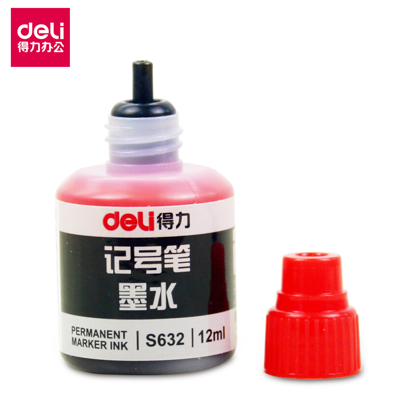 得力(deli) S632 记号笔墨水 大头笔墨水 油性笔墨水 红色 12ml/瓶