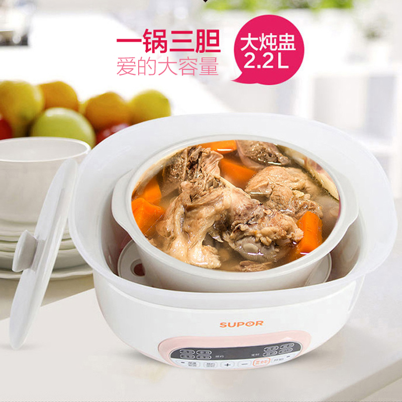 苏泊尔（SUPOR）电炖锅电炖盅DNY822C-400智能电炖盅隔水炖2.2L 多功能婴儿粥煲汤陶瓷内胆 一锅三胆高清大图