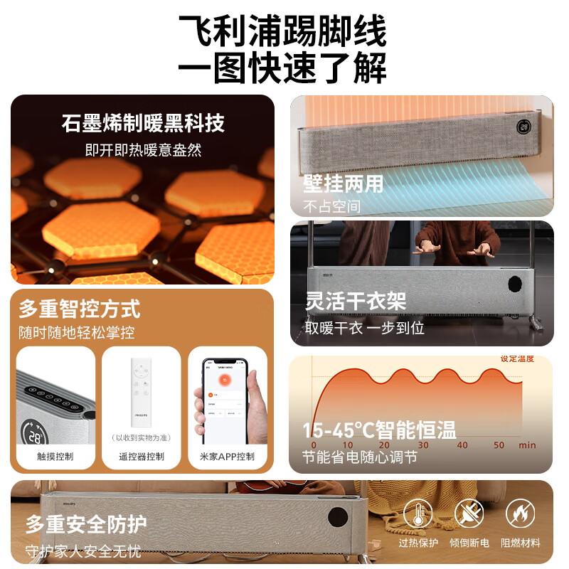 飞利浦(PHILIPS)石墨烯踢脚线取暖器家用电暖器电暖气片负离子净化居浴两用全屋恒温移动地暖烘衣机 AHR4126CK高清大图