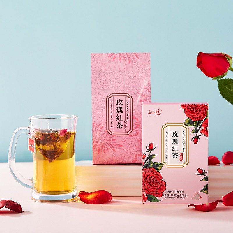 知福知福茶叶玫瑰红茶茶包独立三角袋泡茶小袋装花茶包72g 知福玫瑰红茶高清大图
