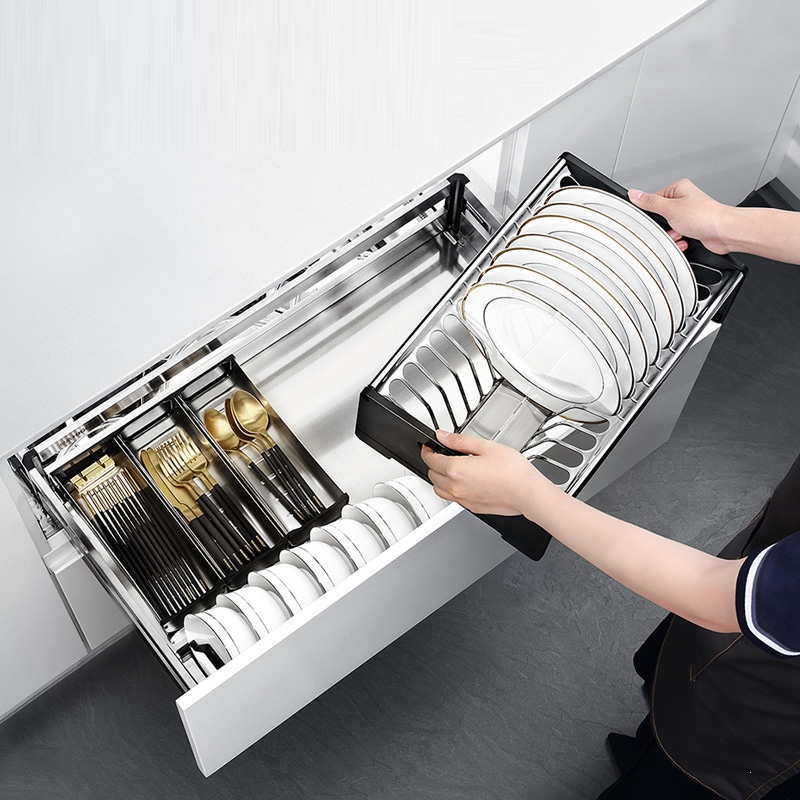 古达厨房橱柜拉篮加厚不锈钢阻尼调味拉篮双层碗碟篮