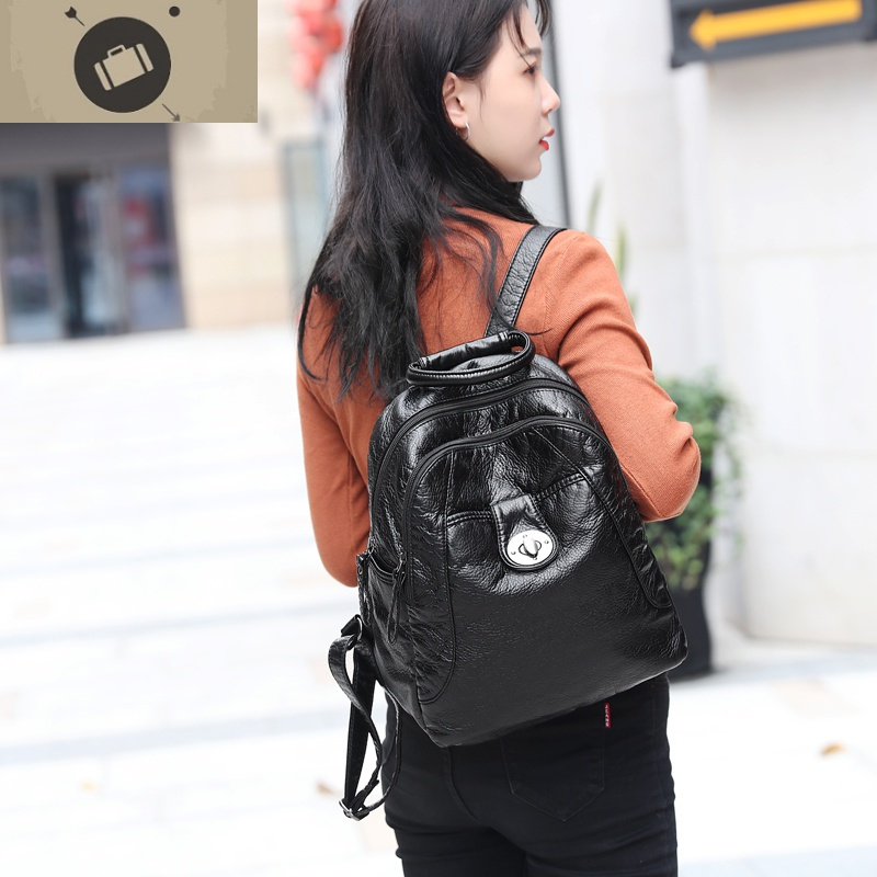 2020新款潮双肩包女软皮韩版百搭休闲书包时尚旅行2019女士小背包艾狄