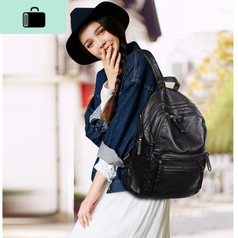 双肩包女2020新款韩版潮大容量学生书包休闲背包女旅行包百搭包包NEW LAKE 黑色高清大图