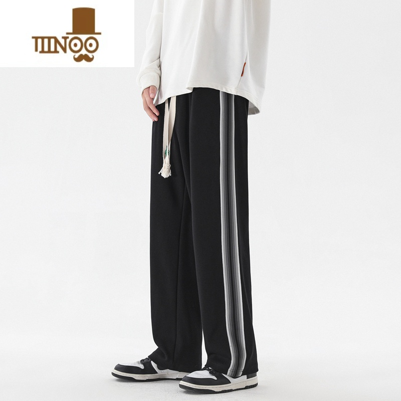 YANXU侧边条纹休闲裤男夏季潮牌高街垂感直筒运动卫裤男生宽松阔腿裤子高清大图