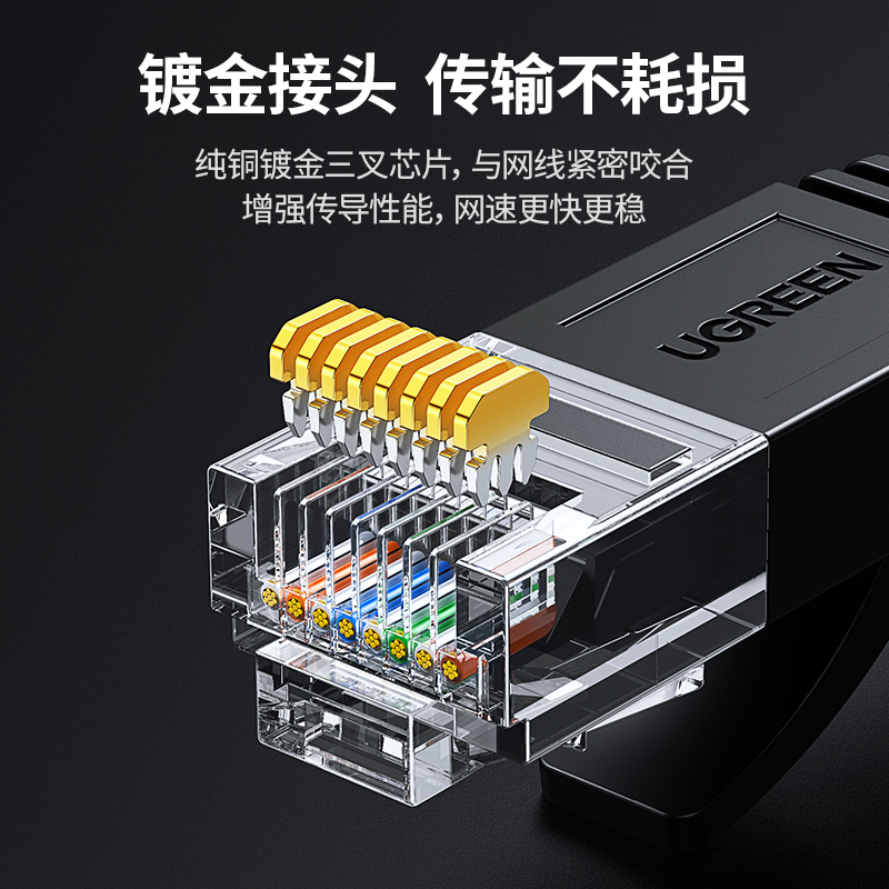 绿联 六类网线 CAT6类千兆八芯双绞扁平跳线8芯 电脑宽带家用工程装修网线 黑色 [千兆扁线]40米80101高清大图