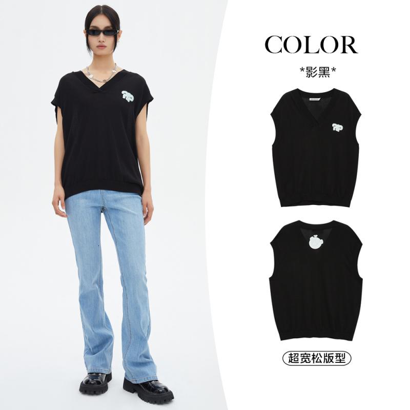 美特斯邦威宽松V领马甲女撞色套头毛织衫背心女针织休闲215681_410 S高155-160重90-110斤 影黑