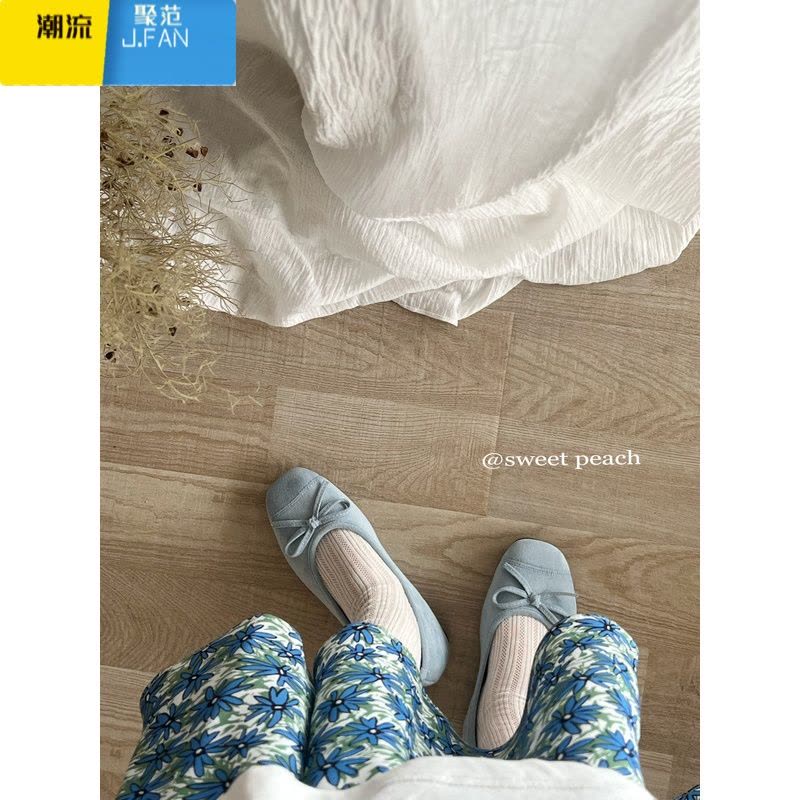 聚范甜桃星球法式软底蓝色芭蕾鞋女夏季2024新款复古平底浅口晚风单鞋图片