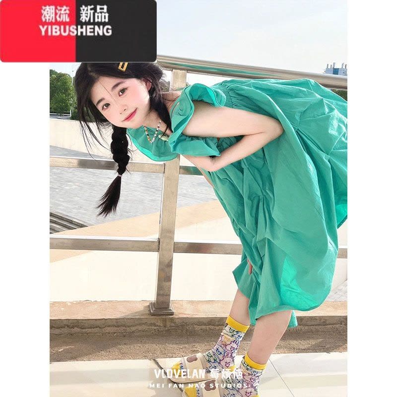 YIBUSHENG季新款吊带连衣裙女设计感小众宽松显瘦度假风褶皱小飞袖蓬蓬裙图片
