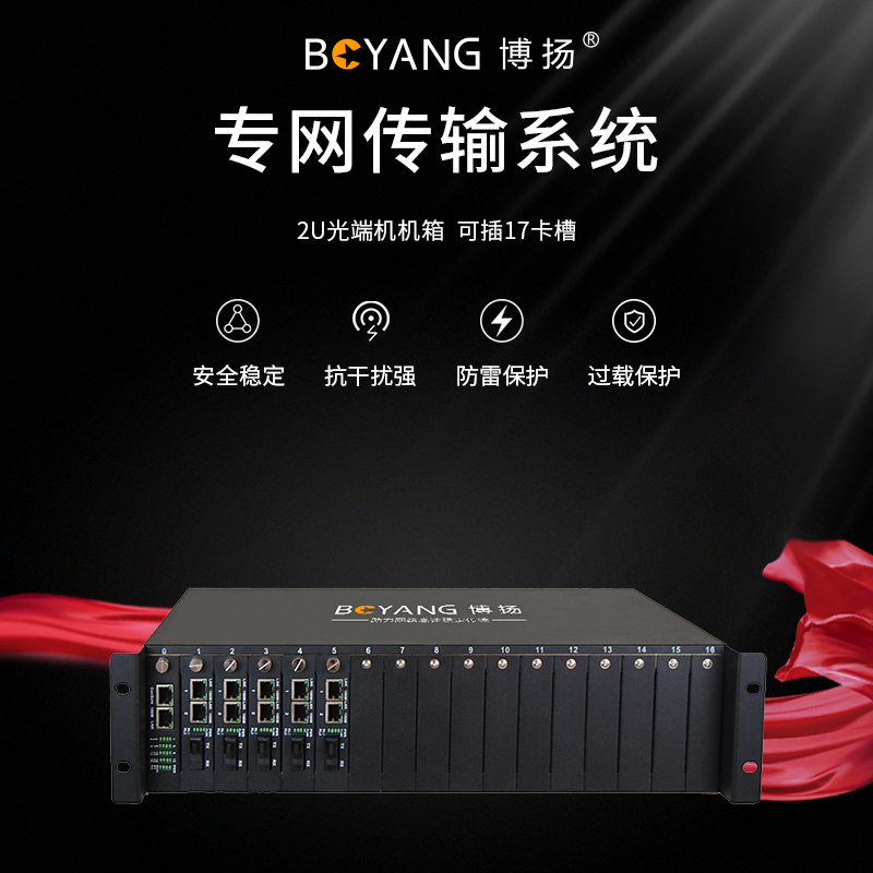 博扬(BOYANG)BY-17 2U光端机机箱可插17卡槽220V供电 双电源保护