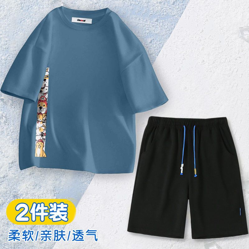 森马集团旗下GleMall新款潮男夏天短袖t恤男休闲宽松短袖套装男