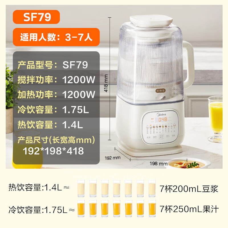 美的(Midea)安睡轻音破壁机1.75L新款有罩可拆免手洗全自动免煮免滤多功能料理榨汁豆浆机 MJ-PB12SF79高清大图