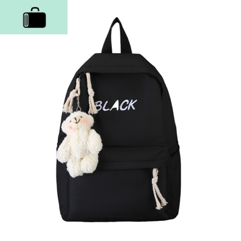 ins超火书包女韩版高中原宿ulzzang初中生背包男简约大学生双肩包NEW LAKE 黑色小号【+小熊挂件】