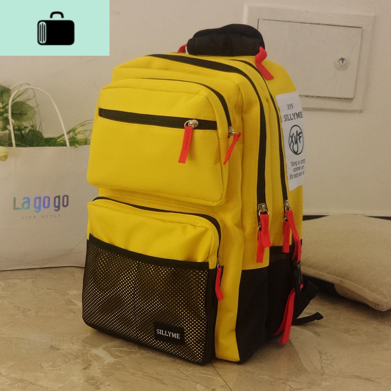 书包韩版原宿ulzzang女大学生高中学生初中生ins风百搭超火双肩包NEW LAKE 黄色