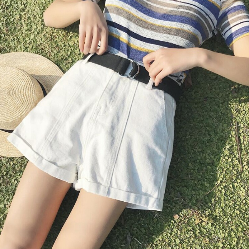 夏装女装新款韩版卷边宽松阔腿裤短裤高腰休闲牛仔裤短裤学生