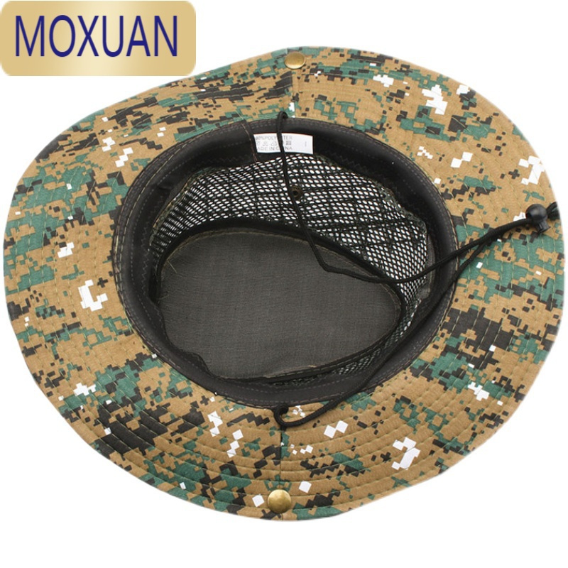 MOXUAN户外防晒帽子斜纹迷彩网眼遮阳帽男西部牛仔风格渔夫帽子夏钓鱼用