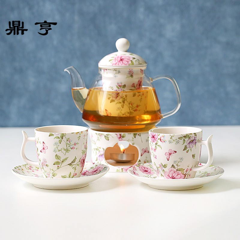 鼎亨那些时光 煮水果茶蜡烛加热玻璃花茶壶陶瓷花茶杯套装花茶具