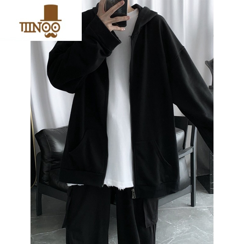 YANXU痞帅开衫卫衣男款ins高街vintage拉链外套连帽宽松百搭上衣高清大图