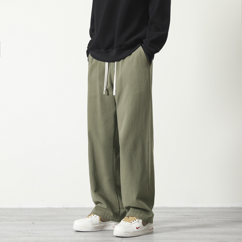 七色可选男裤秋冬休闲显瘦高街宽松垂感抽绳青年流行潮牌纯棉裤子 LK628军绿常规 L（120斤）
