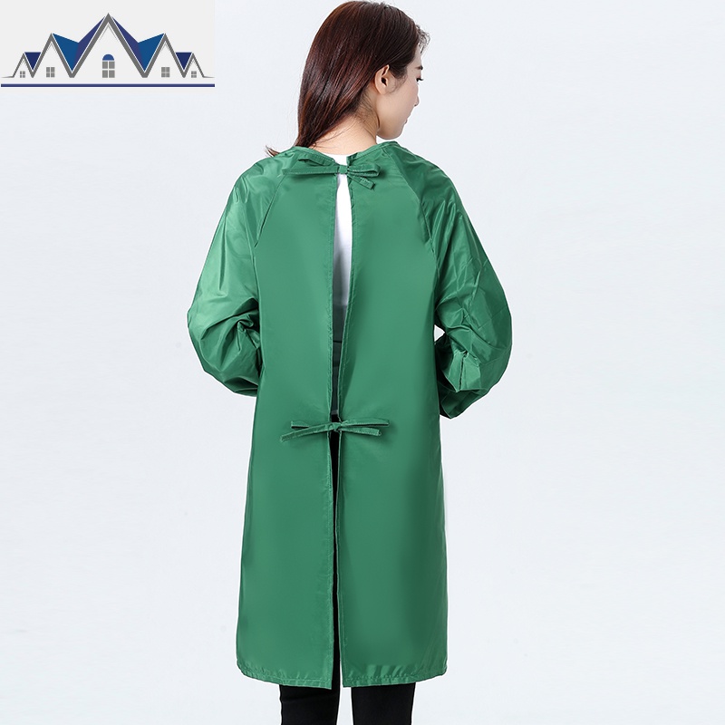 围裙带袖子家用厨房大人罩衣女长袖外套防水防油反穿衣工作服时尚 三维工匠高清大图