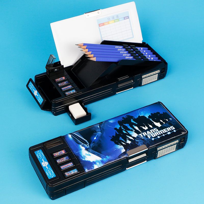 小学生文具盒男生双面网红铅笔盒高级多功能文具盒1-3-5年级笔盒 透明