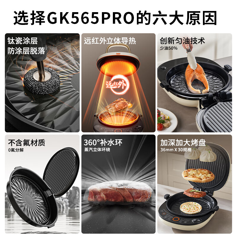 九阳GK565Pro电饼铛早餐机36mm深盘少油大火力可拆卸家用煎烤盘高清大图