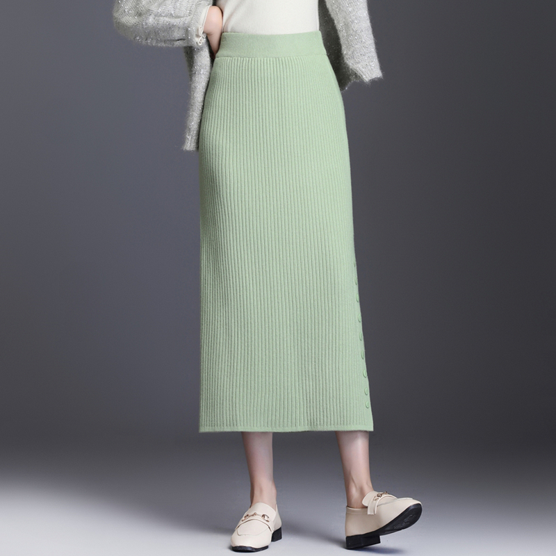 魅言魅语meiyanmeiyu一步长裙半身裙2021秋季垂坠高腰针织裙女开叉