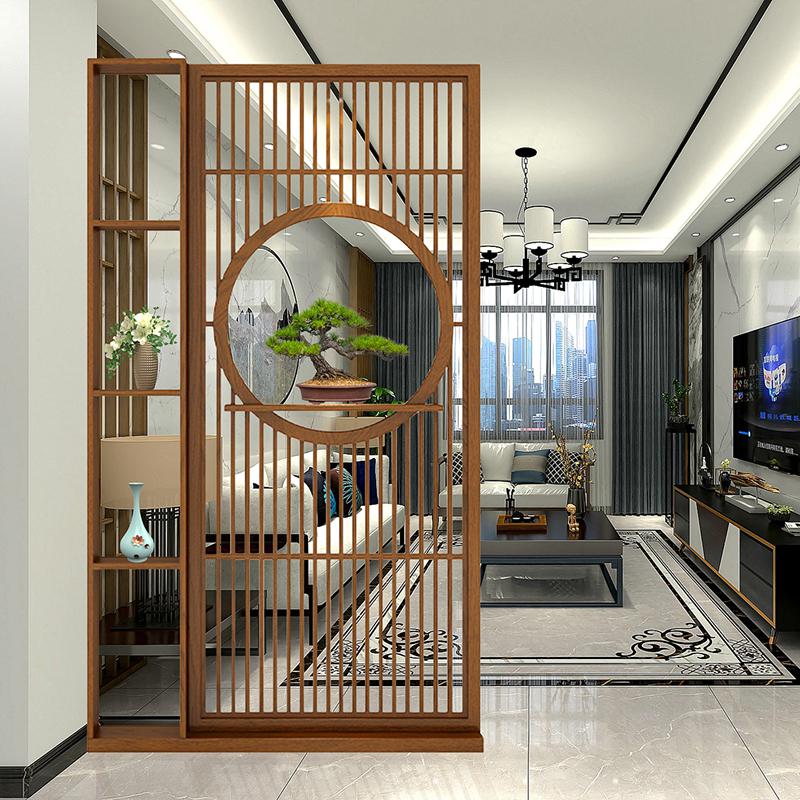 中式实木屏风隔断墙客厅创意玄关置物架办公室内家用定制座屏栅栏 120cm*220cm高*24cm厚高清大图