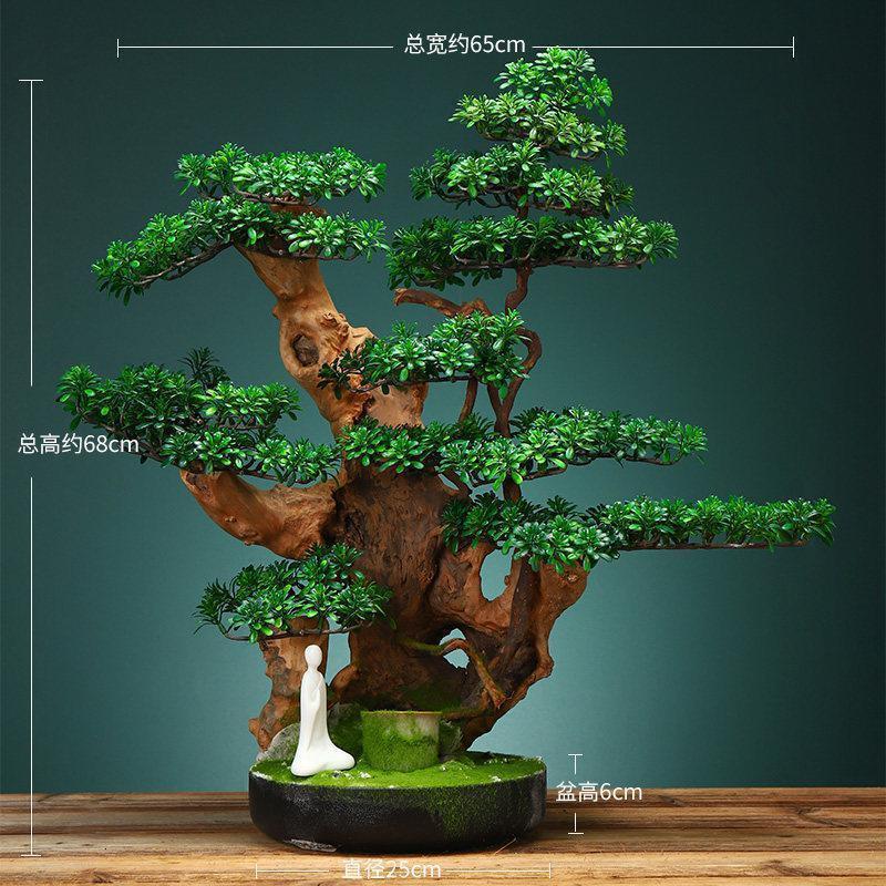 美帮汇仿真新中式迎客松盆景绿植客厅酒店家居玄关装饰品样板间软装摆件高清大图