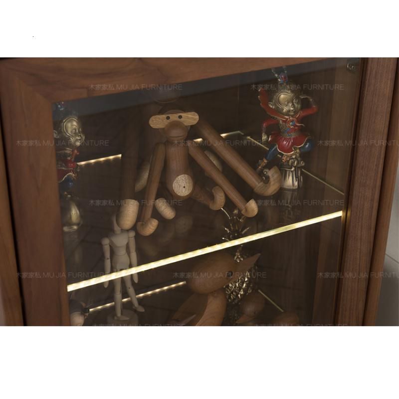 森美人胡桃木边柜带灯玻璃展示柜黑胡桃木电视柜边柜客厅沙发边柜木蜡油高清大图