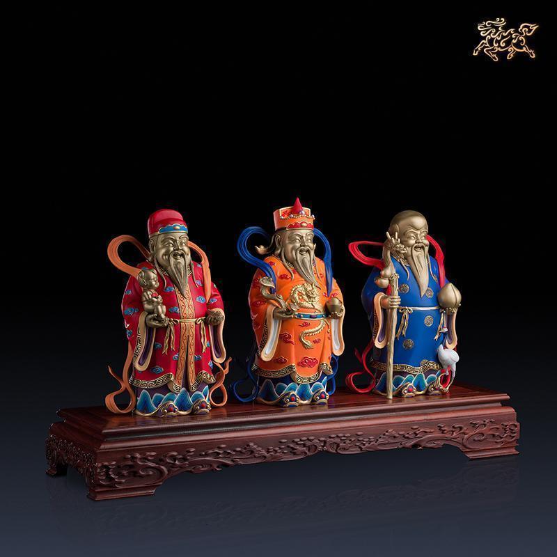 美帮汇全铜摆件《福禄寿三星(彩绘)》铜工艺品 家居饰品 摆件高清大图