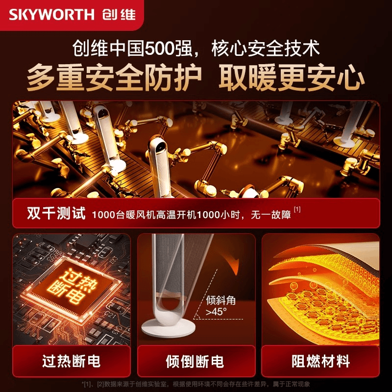 创维石墨烯取暖器轻音速热恒温节能语音遥控暖风机家用电热取暖A823 语音遥控暖风机高清大图