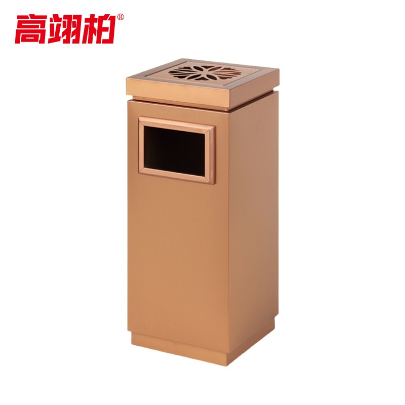 高翊柏 32030450 不锈钢烟灰垃圾桶 306玫瑰金 30*30*75cm 酒店大堂电梯口烟灰桶吸烟室商场灭烟筒高清大图